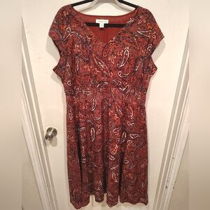 Coldwater Creek Boho Red Paisley Print Modal Midi Dress Sz 1X Smocked Waist